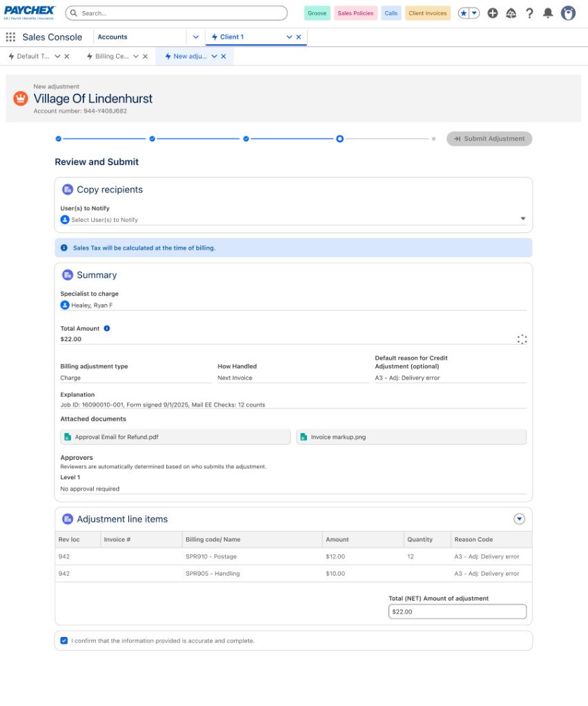 New adjustment step 4 — Review summary.